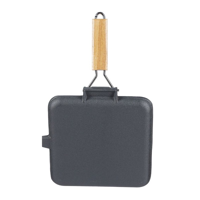 Cast iron grill pan with foldable wooden handle, 24x24 cm | Cast iron grill pan | Cast iron pan |