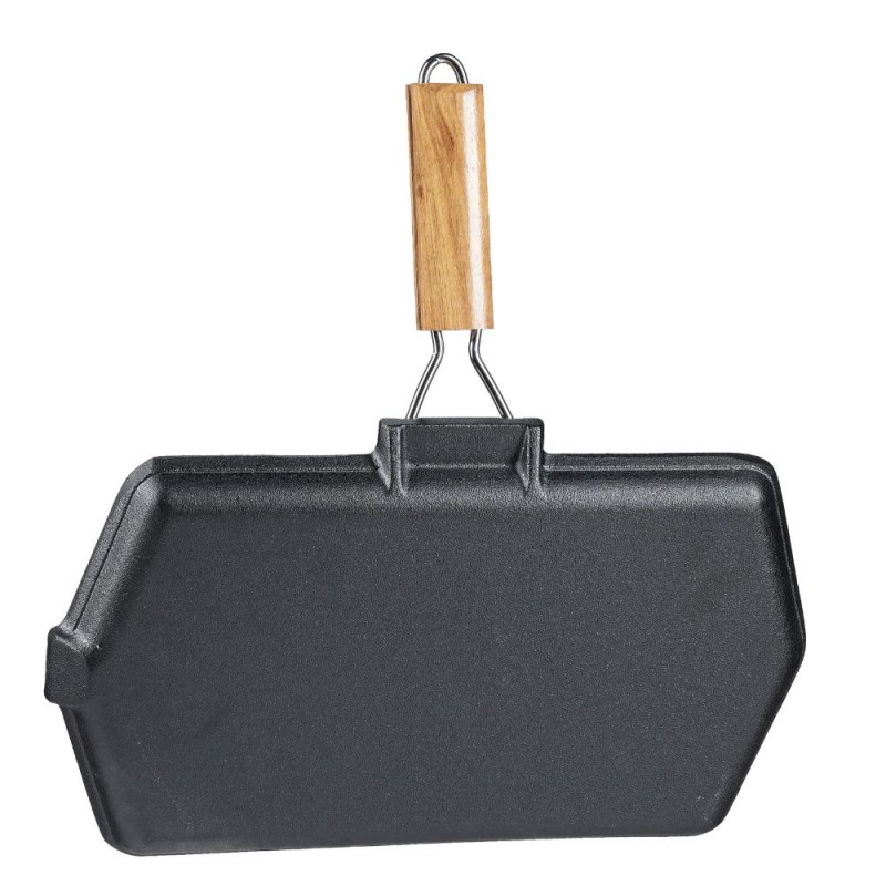 Cast iron grill pan with foldable wooden handle, 35x21 cm | Cast iron grill pan | Cast iron pan |