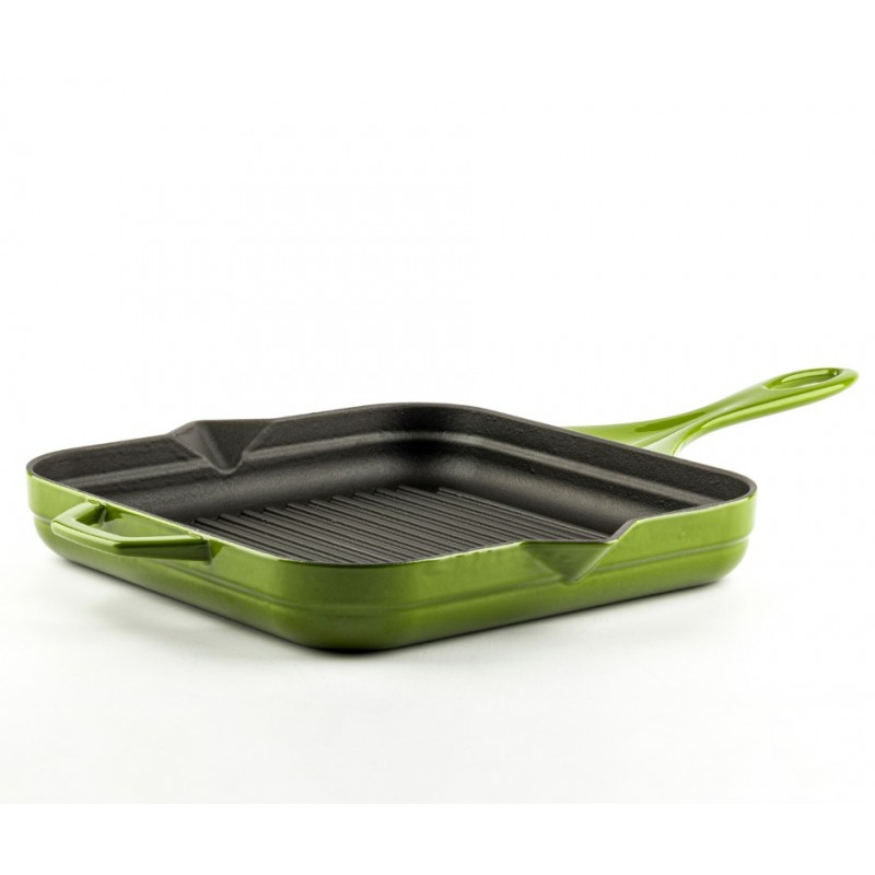 Enameled Cast iron grill pan Hosse, Bamboo, 28x28cm | Cast iron grill pan | Cast iron pan |
