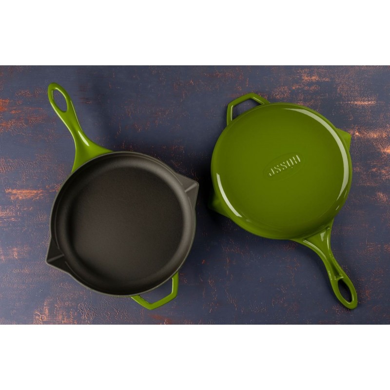 Enameled cast iron pan Hosse, Bamboo, Ф24cm | Flat cast iron pan | Cast iron pan |