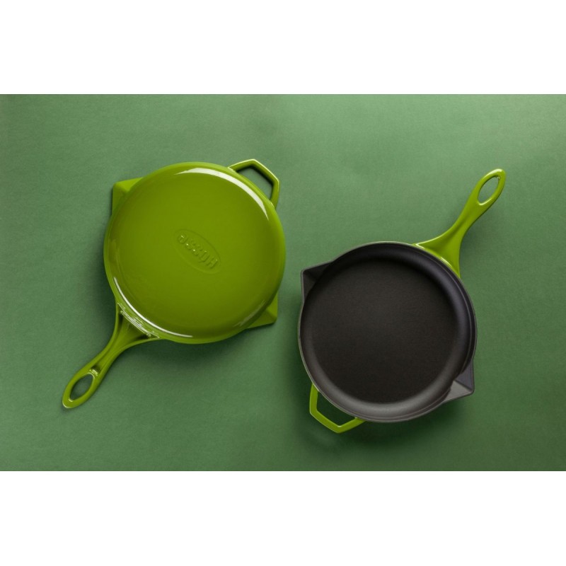 Enameled cast iron pan Hosse, Bamboo, Ф24cm | Flat cast iron pan | Cast iron pan |